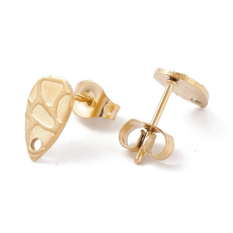Ion Plating (IP) 304 Stainless Steel Stud Earrings Textured Teardrop, Golden Ion Plating (IP) 304 Stainless Steel Stud Earrings Textured Teardrop, Golden
