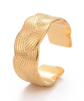 Ion Plating(IP) 304 Stainless Steel Textured Open Cuff Ring Golden 18mm Ion Plating(IP) 304 Stainless Steel Textured Open Cuff Ring Golden 18mm