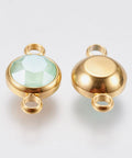 LIGHT GREEN K9 Glass Links Connectors, Faceted,  Golden, 17.5mm K9 Glass Links Connectors, Faceted,  Golden, 17.5mm