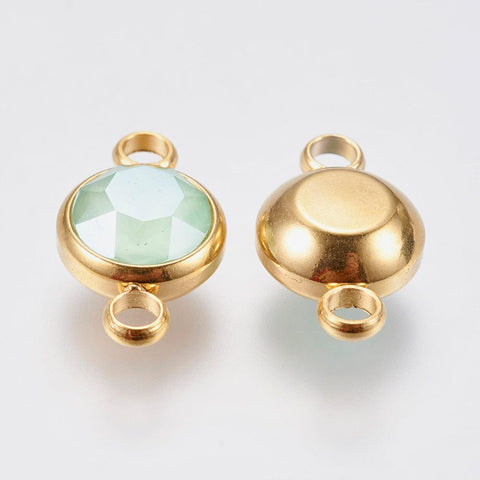 LIGHT GREEN K9 Glass Links Connectors, Faceted,  Golden, 17.5mm K9 Glass Links Connectors, Faceted,  Golden, 17.5mm