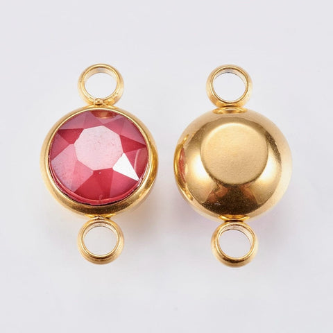RED K9 Glass Links Connectors, Faceted,  Golden, 17.5mm K9 Glass Links Connectors, Faceted,  Golden, 17.5mm