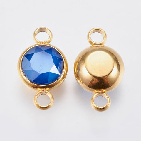 ROYAL BLUE K9 Glass Links Connectors, Faceted,  Golden, 17.5mm K9 Glass Links Connectors, Faceted,  Golden, 17.5mm