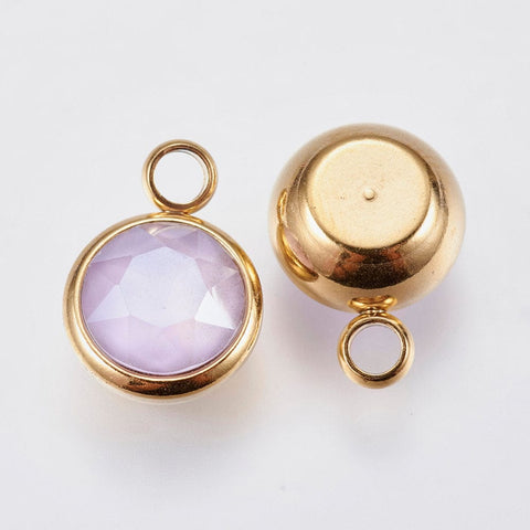 VIOLET K9 Glass Pendants, about 10mm K9 Glass Pendants, with 304 Stainless Steel Findings, Faceted, Flat Round, Golden, Violet Size: about 10mm wide, 13.5mm long, 6mm thick, hole: 2.5mm.