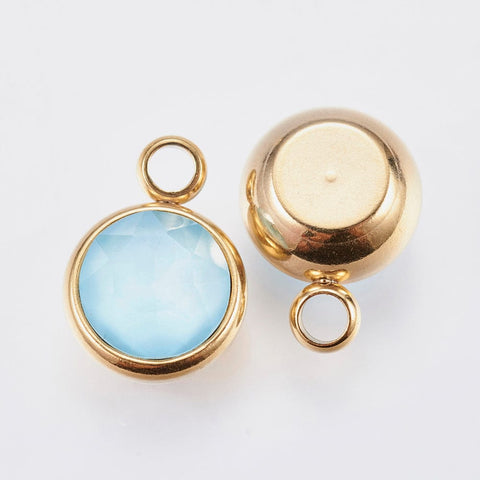SKYBLUE K9 Glass Pendants, about 10mm K9 Glass Pendants, with 304 Stainless Steel Findings, Faceted, Flat Round, Golden, Violet Size: about 10mm wide, 13.5mm long, 6mm thick, hole: 2.5mm.