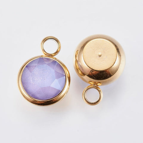 PURPLE K9 Glass Pendants, about 10mm K9 Glass Pendants, with 304 Stainless Steel Findings, Faceted, Flat Round, Golden, Violet Size: about 10mm wide, 13.5mm long, 6mm thick, hole: 2.5mm.