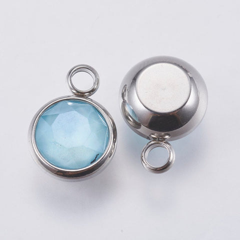 SKY BLUE K9 Glass Pendants, with 304 Stainless Steel, 10mm wide K9 Glass Pendants, with 304 Stainless Steel, 10mm wide
