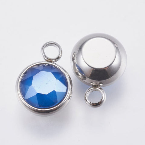 ROYAL BLUE K9 Glass Pendants, with 304 Stainless Steel, 10mm wide K9 Glass Pendants, with 304 Stainless Steel, 10mm wide