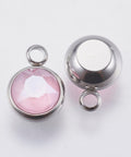 PINK K9 Glass Pendants, with 304 Stainless Steel, 10mm wide K9 Glass Pendants, with 304 Stainless Steel, 10mm wide