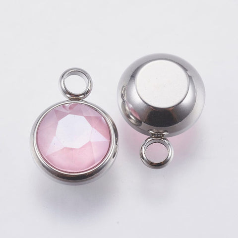 PINK K9 Glass Pendants, with 304 Stainless Steel, 10mm wide K9 Glass Pendants, with 304 Stainless Steel, 10mm wide
