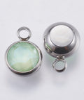 LIGHT GREEN K9 Glass Pendants, with 304 Stainless Steel, 10mm wide K9 Glass Pendants, with 304 Stainless Steel, 10mm wide