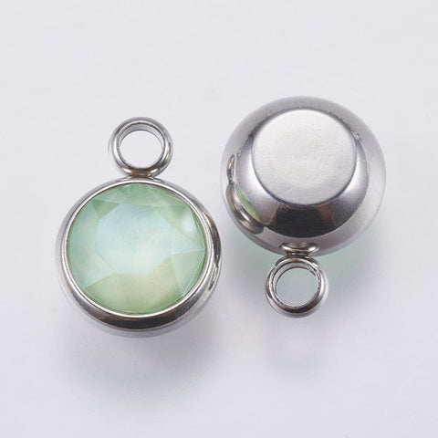 LIGHT GREEN K9 Glass Pendants, with 304 Stainless Steel, 10mm wide K9 Glass Pendants, with 304 Stainless Steel, 10mm wide