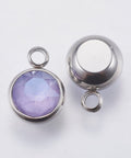 PURPLE K9 Glass Pendants, with 304 Stainless Steel, 10mm wide K9 Glass Pendants, with 304 Stainless Steel, 10mm wide
