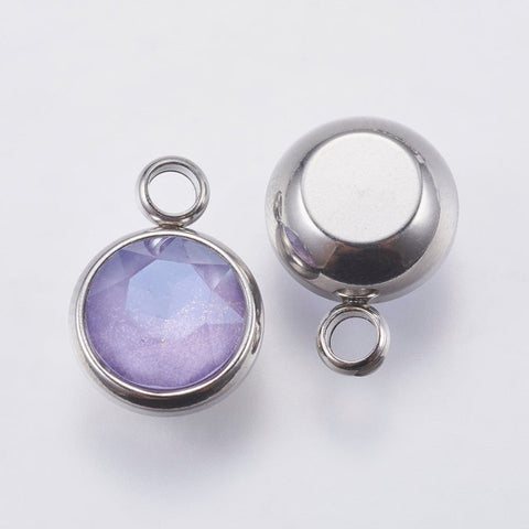 PURPLE K9 Glass Pendants, with 304 Stainless Steel, 10mm wide K9 Glass Pendants, with 304 Stainless Steel, 10mm wide
