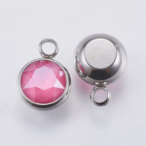 HOT PINK K9 Glass Pendants, with 304 Stainless Steel, 10mm wide K9 Glass Pendants, with 304 Stainless Steel, 10mm wide
