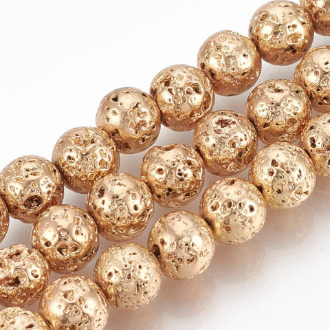 (LB5632) Electroplated Natural Lava Bead Strands, Round, Bumpy, Light Gold Plated 7MM Electroplated Natural Lava Bead Strands, Round, Bumpy, Light Gold Plated Size: about 6~7mm in diameter, hole: 1mm; about 61pcs/strand, 15.7".