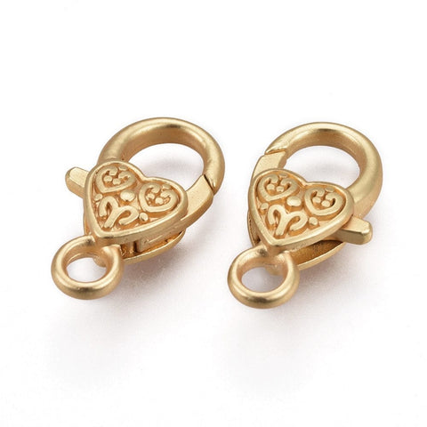 Locsters clasps, Real Gold Plated, Matte Golden Size: about 25.5mm long Tibetan Style Alloy Lobster Claw Clasps, Lead Free & Nickel Free & Cadmium Free, Heart, Real Gold Plated, Matte Golden Size: about 25.5mm long, 14mm wide, 6mm thick, hole: 4mm.
