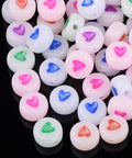 Luminous Acrylic Beads, Flat Round with Heart, Mixed Color 7mm Luminous Acrylic Beads, Flat Round with Heart, Mixed Color 7mm