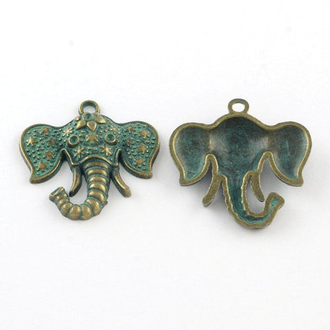 (ME4745) Zinc Alloy Pendant Rhienstone Settings, about 38mm (2 PCS) Zinc Alloy Pendant Rhienstone Settings, Lead Free & Nickel Free, Elephant, Antique Bronze Green Size: about 38mm long, 38mm wide, 6mm thick, hole: 3mm; fit for 1.5mm rhinestone