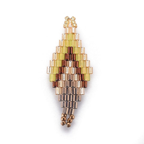 GOLDEN (ME8315-J25) (ME8315-X) MIYUKI & TOHO Handmade Japanese Seed Beads Links, Loom Pattern, Rhombus, 32.5~33mm (ME8315-X) MIYUKI & TOHO Handmade Japanese Seed Beads Links, Loom Pattern, Rhombus, 32.5~33mm