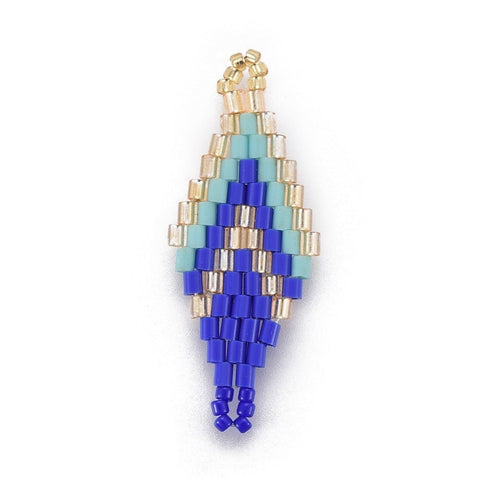 BLUE (ME8315-J06) (ME8315-X) MIYUKI & TOHO Handmade Japanese Seed Beads Links, Loom Pattern, Rhombus, 32.5~33mm (ME8315-X) MIYUKI & TOHO Handmade Japanese Seed Beads Links, Loom Pattern, Rhombus, 32.5~33mm