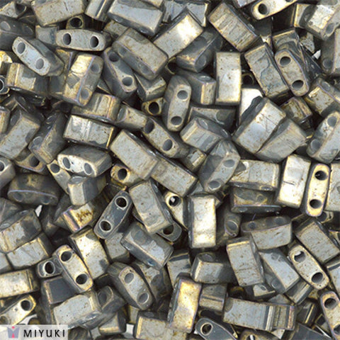 (MHT-1865) MIYUKI HALF TILA BEADS OPAQUE SMOKE GREY LUSTER (7.1 GMS) HALF TILA BEADS OPAQUE SMOKE GREY LUSTER