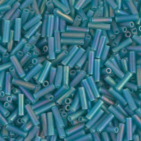 Miyuki Bugles #2 - 6 X 1,7 mm, Matted Transparent Teal AB BUGLES #2 - 6 X 1,7 MM MATTED TRANSP TEAL AB
