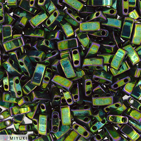 MIYUKI HALF TILA BEADS METALLIC GREEN IRIS (7.1 GMS) HALF TILA BEADS METALLIC GREEN IRIS