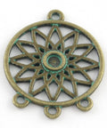 (MP4746) Flower Zinc Alloy Flat Round Tray Chandelier Components Links (3 PCS) Flower Zinc Alloy Flat Round Tray Chandelier Components Links Cabochon Settings, Lead Free & Nickel Free, Antique Bronze Green Size: about 33mm long, 26.5mm wide, 2mm thick, hole: 1.5~2mm; tray: 4mm.