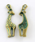 (MP4750) Giraffe Zinc Alloy Pendants (4 PCS) Giraffe Zinc Alloy Pendants, Lead Free & Nickel Free, Antique Bronze Green Size: about 40mm long, 11mm wide, 4mm thick, hole: 2mm.