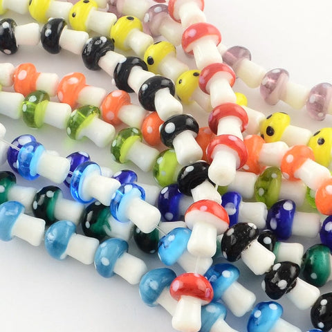 Mushroom Handmade Lampwork Beads, Mixed Color 16x12mm Mushroom Handmade Lampwork Beads, Mixed Color 16x12mm