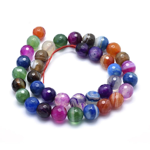 Natural Agate Beads, Dyed, Faceted Round, Mixed Color, 14mm Natural Agate Beads, Dyed, Faceted Round, Mixed Color  Size: about 14mm in diameter, hole: 1mm; about 28pcs/strand, 15.1:(38.5cm)