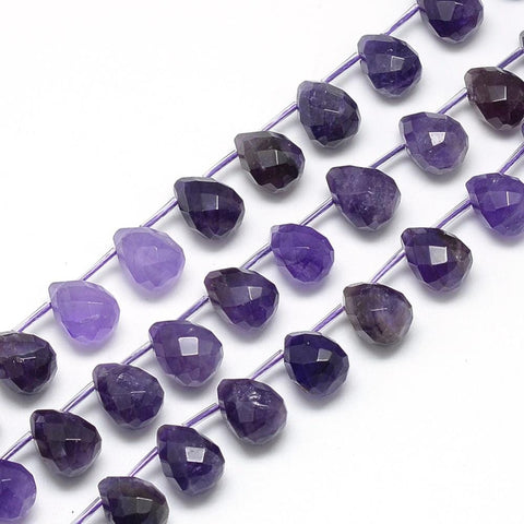 Natural Amethyst Faceted Drops, 13-14mm Natural Amethyst Beads Strands, Faceted Drop Size: about 13~14mm long, 10~11mm in diameter, hole: 1mm; about 28pcs/strand, 15.7"