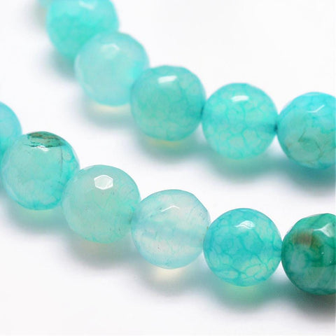 Natural Crackle Agate Bead Strands, Round, Faceted, Dyed & Heated, Turquoise, 8mm ​​Natural Crackle Agate Bead Strands, Round, Faceted, Dyed & Heated, Turquoise