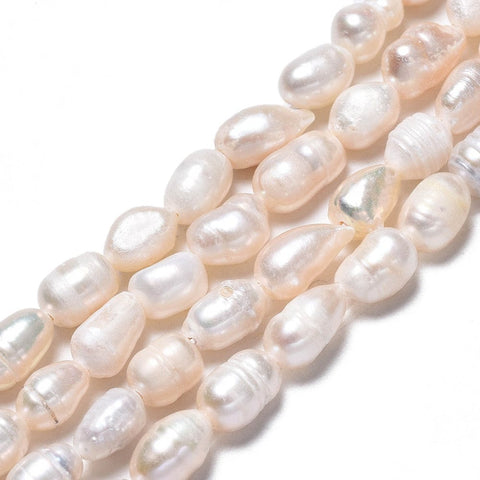 Natural Cultured Freshwater Pearl Beads Strands, Rice, Seashell Color 5~6mm long Natural Cultured Freshwater Pearl Beads Strands, Rice, Seashell Color 5~6mm long