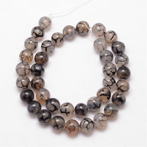Natural Dragon Veins Agate Bead Strands, Round, Dyed & Heated, Coffee 8MM ​​Natural Dragon Veins Agate Bead Strands, Round, Dyed & Heated, Coffee