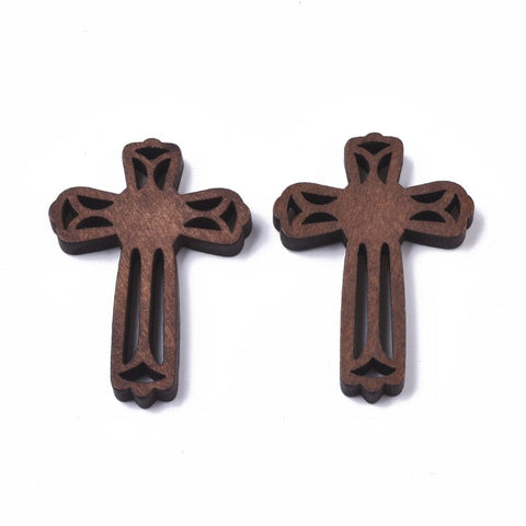 (WC8365-01) Natural Wood Cabochons, Dyed, for Religion, Cross, Coconut Brown 45.5mm (10 PCS) (WC8365-01) Natural Wood Cabochons, Dyed, for Religion, Cross, Coconut Brown 45.5mm (10 PCS)