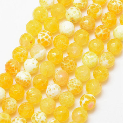 Natural Fire Agate Bead Round, Grade A, Faceted, Dyed, Yellow, 8mm Natural Fire Agate Bead Strands, Round, Grade A, Faceted, Dyed & Heated, Yellow Size: about 8mm in diameter, hole: 1mm; about 47pcs/strand, 15"