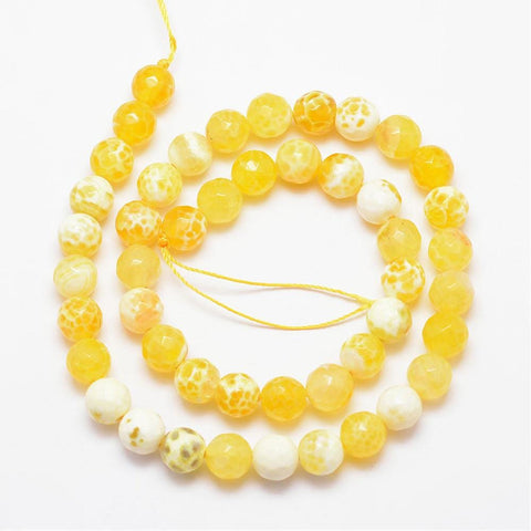 Natural Fire Agate Bead Round, Grade A, Faceted, Dyed, Yellow, 8mm Natural Fire Agate Bead Strands, Round, Grade A, Faceted, Dyed & Heated, Yellow Size: about 8mm in diameter, hole: 1mm; about 47pcs/strand, 15"