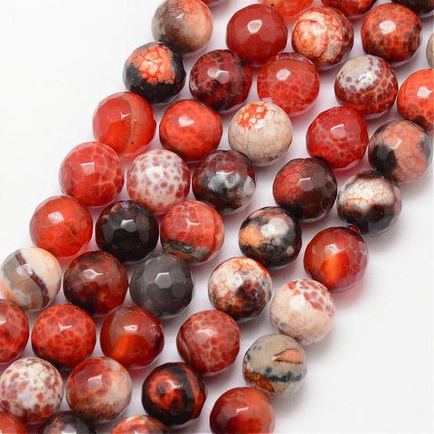 DARK ORANGE Natural Fire Agate Bead Strands, Round, Faceted, Dark Orange, 10mm Natural Fire Agate Bead Strands, Round, Faceted, Dark Orange, 10mm