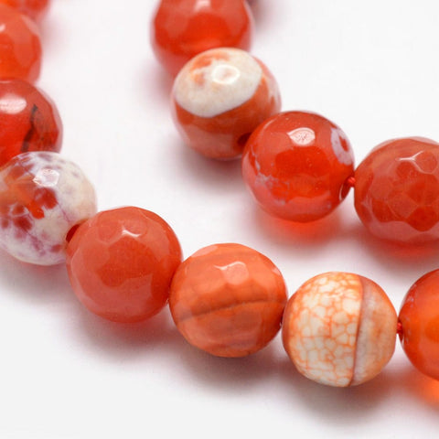 CORAL Natural Fire Agate Bead Strands, Round, Faceted, Dark Orange, 10mm Natural Fire Agate Bead Strands, Round, Faceted, Dark Orange, 10mm
