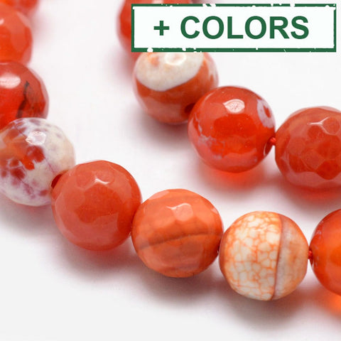 Natural Fire Agate Bead Strands, Round, Faceted, Dark Orange, 10mm Natural Fire Agate Bead Strands, Round, Faceted, Dark Orange, 10mm