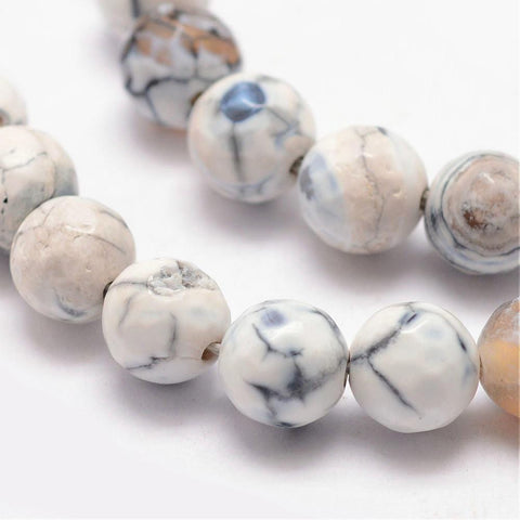 Natural Fire Agate Bead Strands, Round, Faceted, Dyed & Heated, White 8mm ​​Natural Fire Agate Bead Strands, Round, Faceted, Dyed & Heated, White
