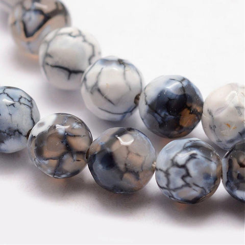 Natural Fire Agate Bead Strands, Round, Faceted, Dyed & Heated, White 8mm ​​Natural Fire Agate Bead Strands, Round, Faceted, Dyed & Heated, White