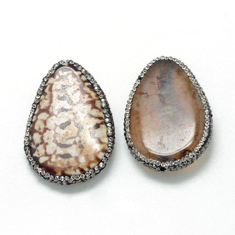 Natural Fire Agate Beads, with Rhinestone, Drop Natural Fire Agate Beads, with Rhinestone, Drop