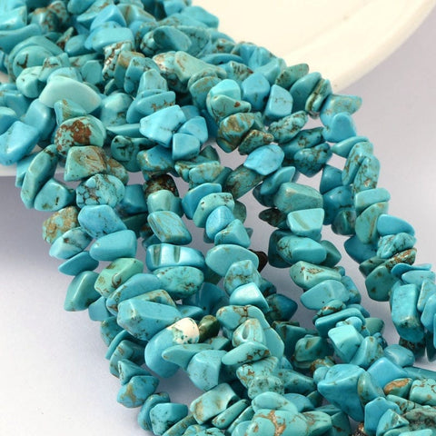 Natural Jade Chip Beads, Turquoise, 4~10mm Dyed Natural White Jade Chip Beads, Imatition Green Turquoise, DeepSkyBlue  Size: about 4~10mm long, 4~6mm wide, 2~4mm thick, hole: 1mm; about 210pcs/strand, 35.4"