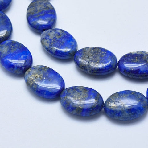 Natural Lapis Lazuli Bead Strands, Oval, 13~14mm Natural Lapis Lazuli Beads Strands, Oval, Size: about 10~10.5mm wide, 13~14mm long, 5~6mm thick, hole: 1mm; about 29pcs/strand, 15.5"(39.5cm)