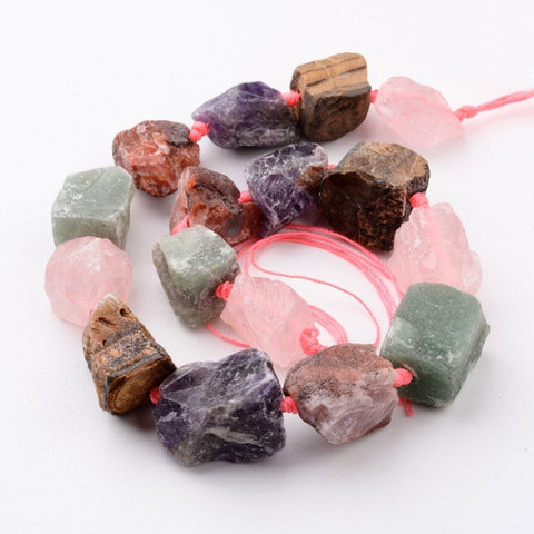 MIX RAW STONES Natural Raw Stone Bead Strands, Nuggets,  10~28x16~32mm Natural Raw Mixed Stone Beads Strands, Nuggets Size: about 10~28mm wide, 16~32mm long, 7~21mm thick, hole: 1mm; about 15~16pcs/strand,
