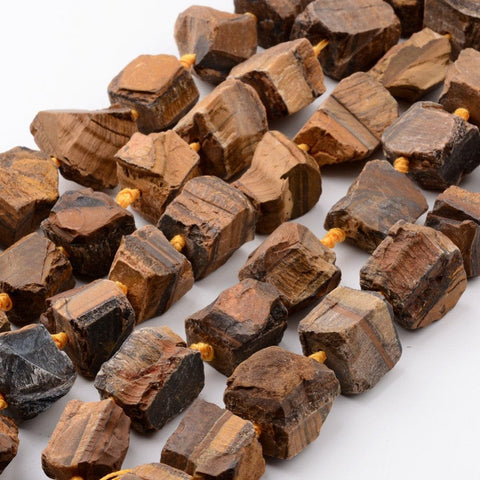 TIGER EYE Natural Raw Stone Bead Strands, Nuggets,  10~28x16~32mm Natural Raw Mixed Stone Beads Strands, Nuggets Size: about 10~28mm wide, 16~32mm long, 7~21mm thick, hole: 1mm; about 15~16pcs/strand,