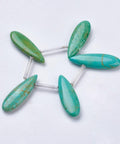 Natural Sinkiang Turquoise Beads Strands, Dyed, Drop, (TB4771) Natural Sinkiang Turquoise Beads Strands, Dyed, Drop, GreenYellow Size: about 31mm long, 10mm wide, 4.5~5mm thick, hole: 1mm, about 5pcs/strand, 3.9''(10cm