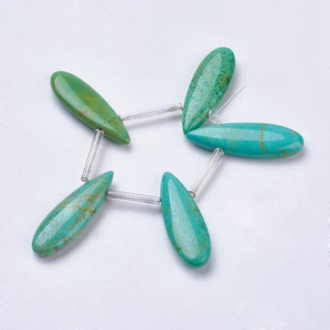 Natural Sinkiang Turquoise Beads Strands, Dyed, Drop, (TB4771) Natural Sinkiang Turquoise Beads Strands, Dyed, Drop, GreenYellow Size: about 31mm long, 10mm wide, 4.5~5mm thick, hole: 1mm, about 5pcs/strand, 3.9''(10cm